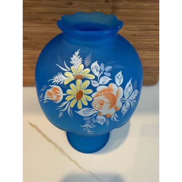 Vintage Westmoreland Glass Candle Lamp Unique Satin Blue with Daisy And Roses - Picture 3 of 9